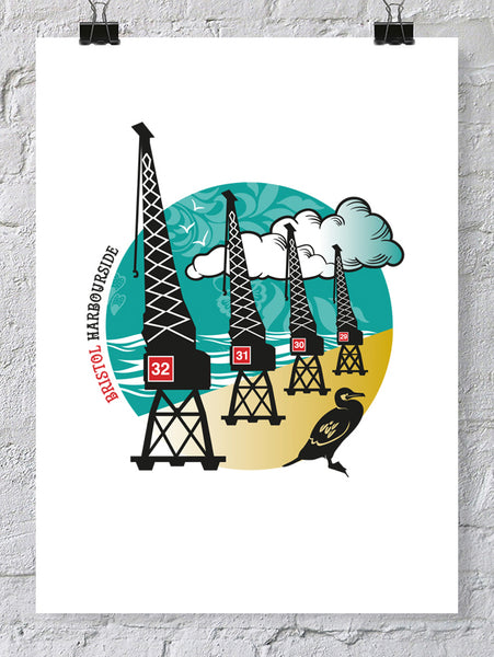 Bristol Harbourside Cranes Print, A4 or A2 Print by Susan Taylor | The Bristol Shop