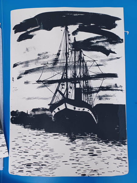 I Do Love a Steam Ship - Hand Pulled Screen Print by Amy Hutchings