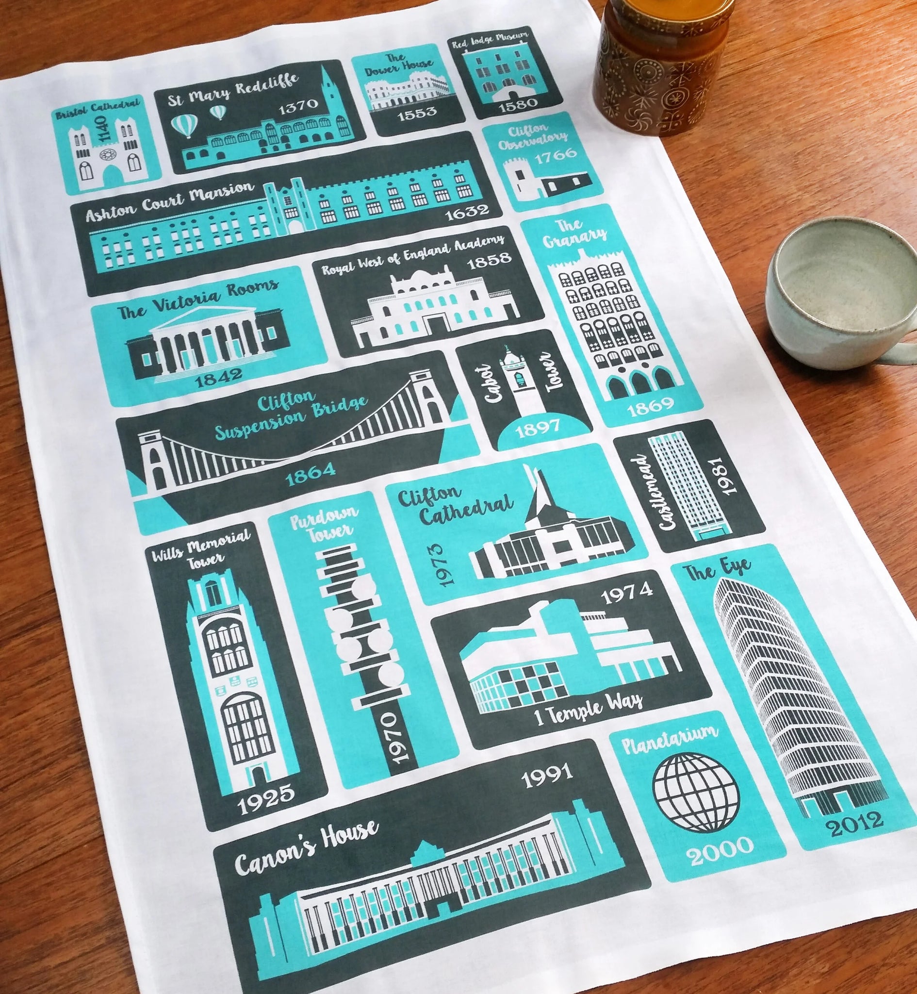 Bristol buildings tea towel