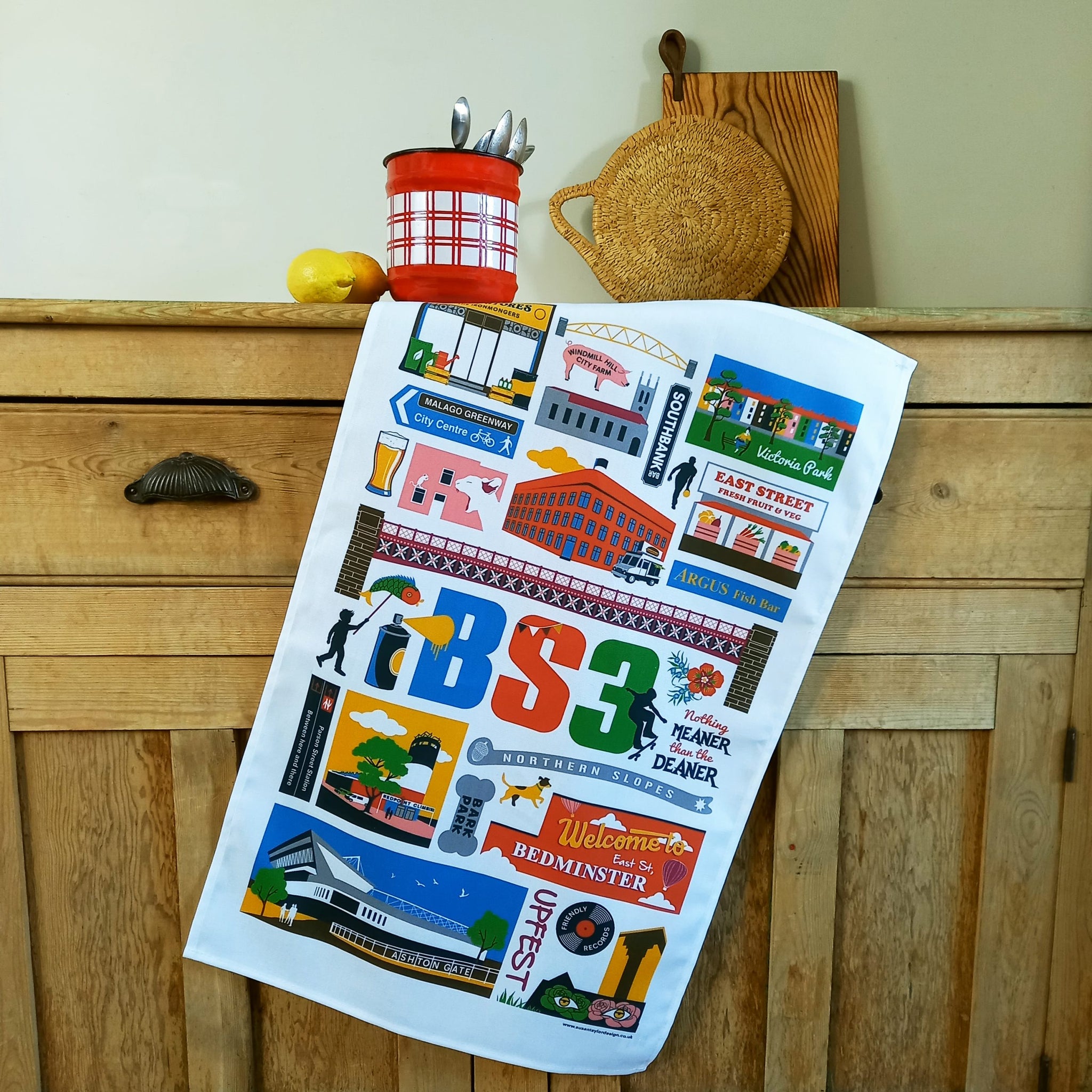 Bristol BS3 tea towel by Susan Taylor