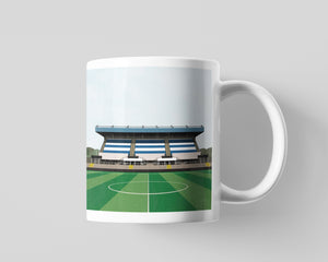 Bristol Rovers mug featuring an illustration of the Memorial Stadium