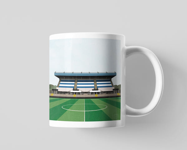 Bristol Rovers mug featuring an illustration of the Memorial Stadium