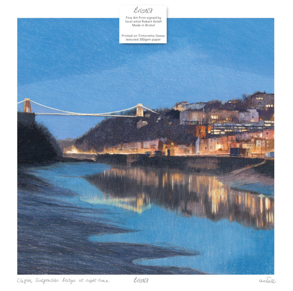 Clifton Suspension Bridge at Night Time signed by local Pastel Artist Robert Antell