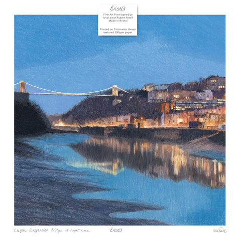 Clifton Suspension Bridge at Night Time signed by local Pastel Artist Robert Antell